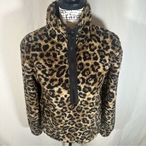 No Boundaries Animal Print Pullover Womens Fleece Sweater XS Cheetah Leopard